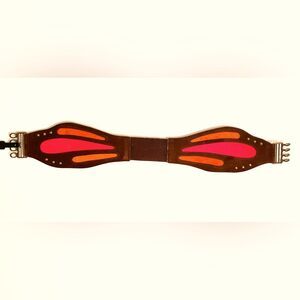 Boho Wide Leather Belt Butterfly-Inspired Design Antique Stud Accents Size Small